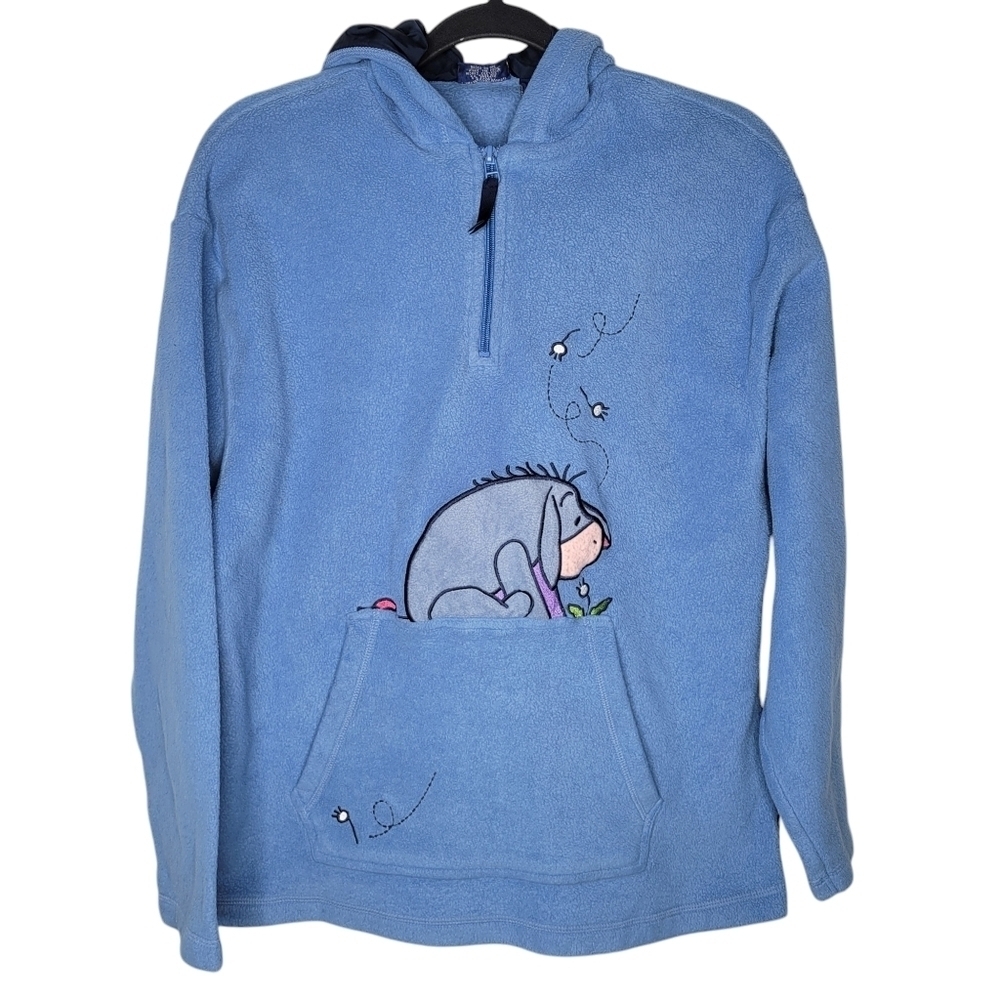 Vintage 90s Disney Pooh Eeyore Fleece Pullover Quarterzip Sweatshirt in Blue